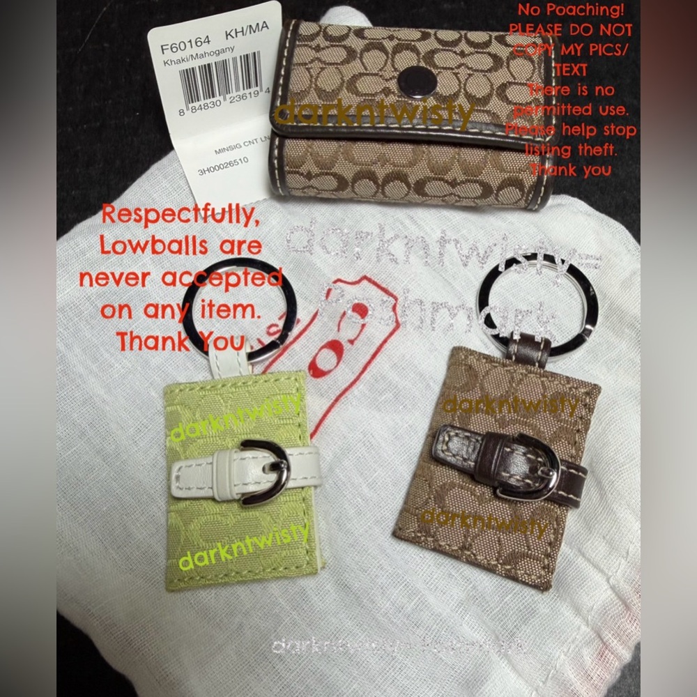 1 BNWT COACH SIGNATURE Contact Case, 2 BNWOT BAG CHARMS PHOTO FRAMES RECEIPT
